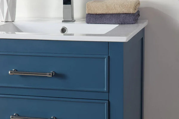 24'' Aruzza Teal Blue Narrow Bathroom Vanity with 2 Drawers and Open Shelf - Gifts for You 'n Me
