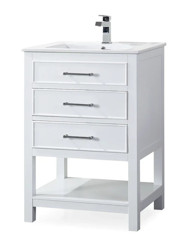 24'' Aruzza White Narrow Bathroom Vanity with 2 Drawers and Open Shelf - Gifts for You 'n Me