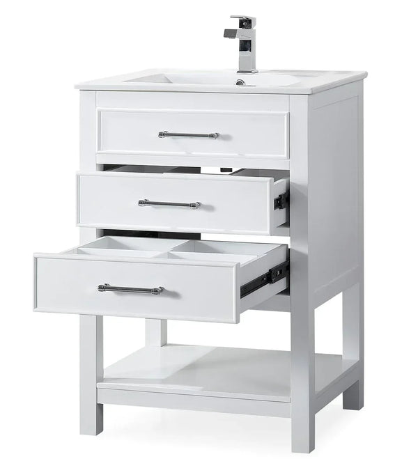 24'' Aruzza White Narrow Bathroom Vanity with 2 Drawers and Open Shelf - Gifts for You 'n Me