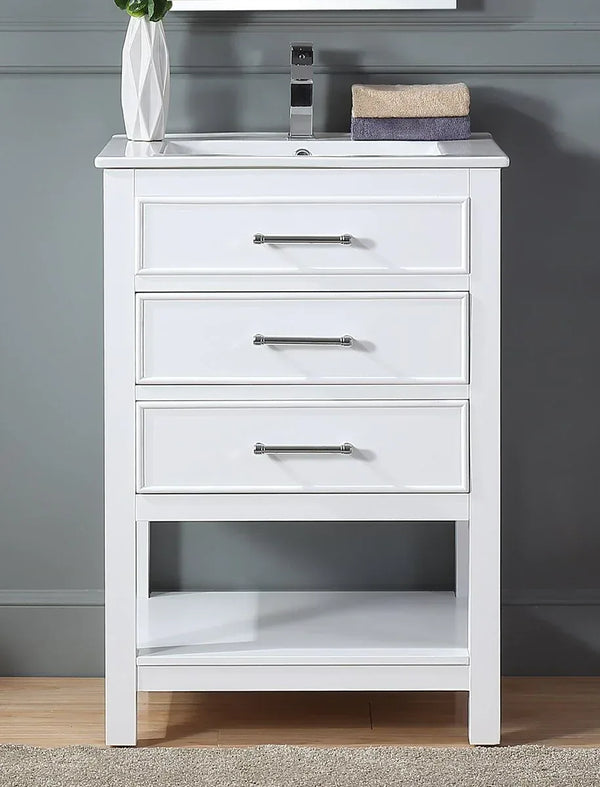 24'' Aruzza White Narrow Bathroom Vanity with 2 Drawers and Open Shelf - Gifts for You 'n Me