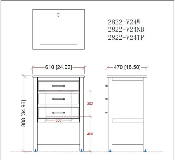24'' Aruzza White Narrow Bathroom Vanity with 2 Drawers and Open Shelf - Gifts for You 'n Me