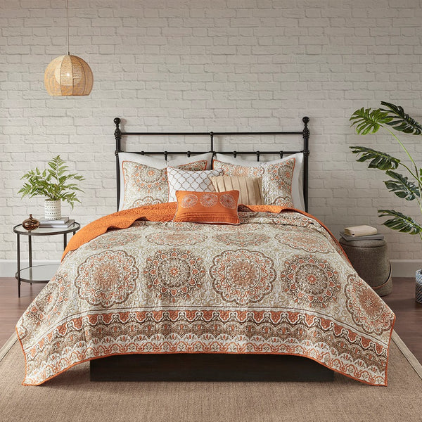 Tangiers 6 Piece Reversible Coverlet Set - Orange