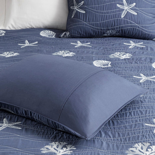 Seaside 4 Piece Cotton Coverlet Set - Navy