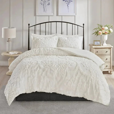 Viola 3 Piece Tufted Cotton Chenille Damask Comforter Set  by Madison Park
