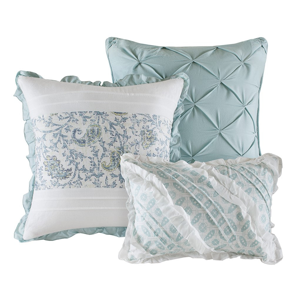 Dawn 6 Piece Cotton Percale Reversible Coverlet Set - Blue