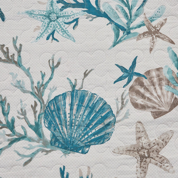 Pebble Beach 6 Piece Cotton Sateen Reversible Coverlet Set - Aqua