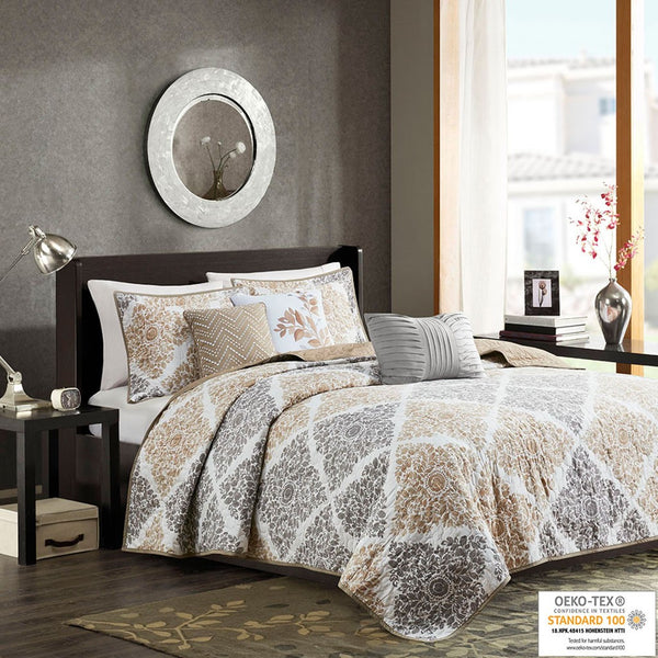Claire 6 Piece Reversible Coverlet Set - Neutral