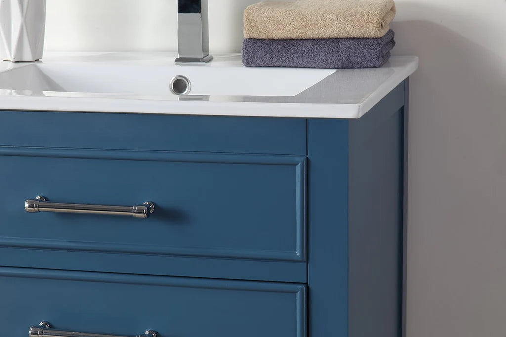 24'' Aruzza Teal Blue Narrow Bathroom Vanity with 2 Drawers and Open Shelf