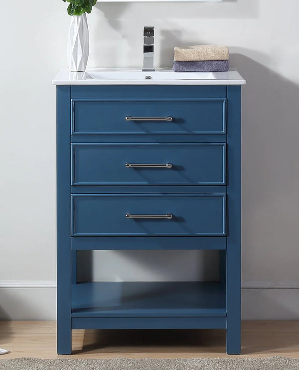24'' Aruzza Teal Blue Narrow Bathroom Vanity with 2 Drawers and Open Shelf