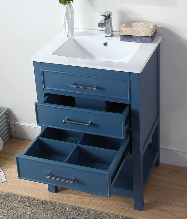 24'' Aruzza Teal Blue Narrow Bathroom Vanity with 2 Drawers and Open Shelf