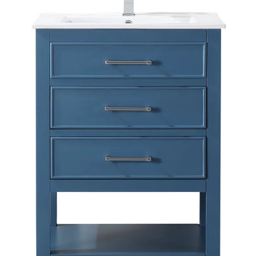 24'' Aruzza Teal Blue Narrow Bathroom Vanity with 2 Drawers and Open Shelf