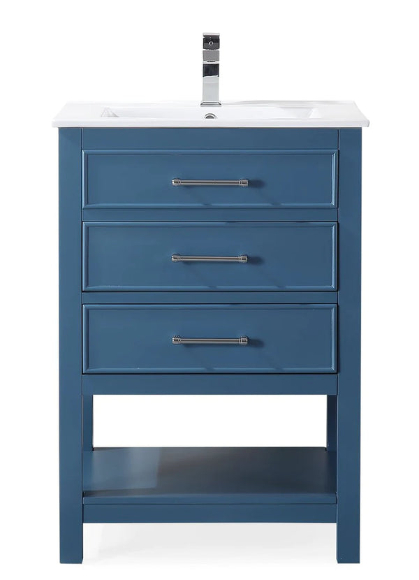 24'' Aruzza Teal Blue Narrow Bathroom Vanity with 2 Drawers and Open Shelf