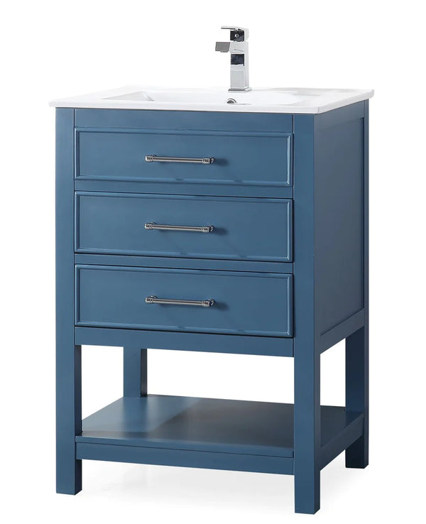 24'' Aruzza Teal Blue Narrow Bathroom Vanity with 2 Drawers and Open Shelf