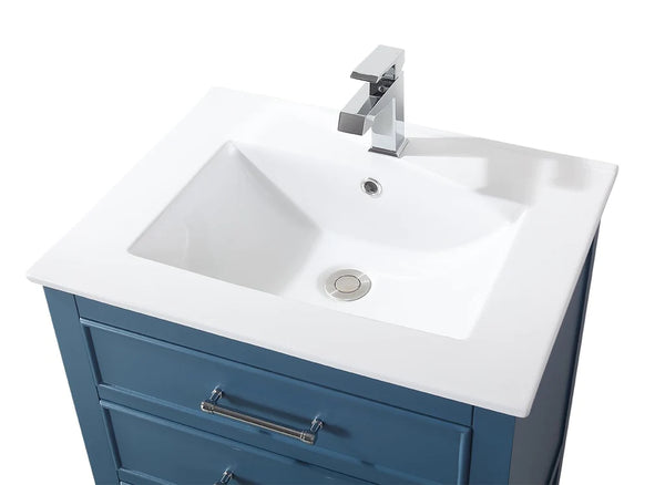 24'' Aruzza Teal Blue Narrow Bathroom Vanity with 2 Drawers and Open Shelf