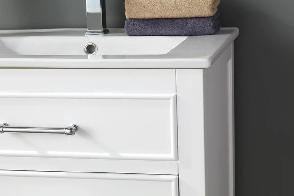 24'' Aruzza White Narrow Bathroom Vanity with 2 Drawers and Open Shelf