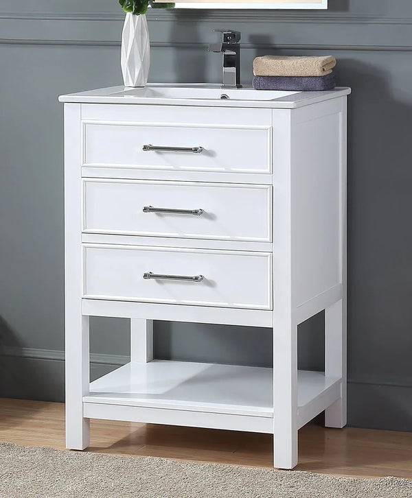 24'' Aruzza White Narrow Bathroom Vanity with 2 Drawers and Open Shelf - Gifts for You 'n Me