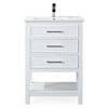 24'' Aruzza White Narrow Bathroom Vanity with 2 Drawers and Open Shelf