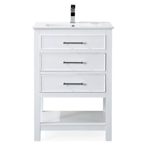 24'' Aruzza White Narrow Bathroom Vanity with 2 Drawers and Open Shelf - Gifts for You 'n Me