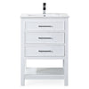 24'' Aruzza White Narrow Bathroom Vanity with 2 Drawers and Open Shelf