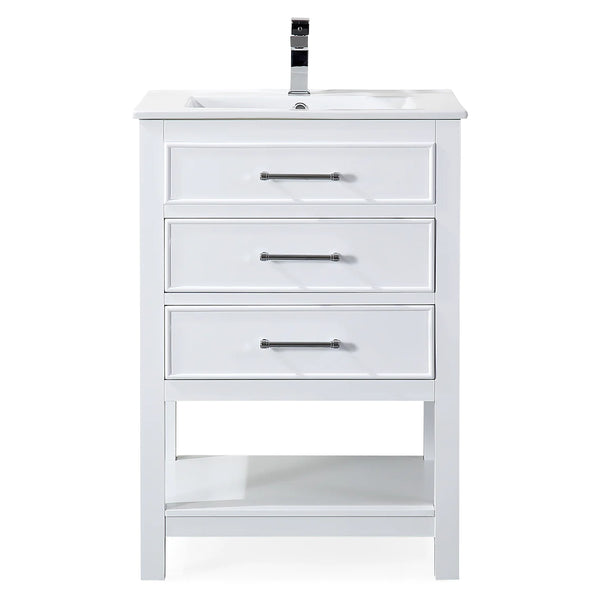 24'' Aruzza White Narrow Bathroom Vanity with 2 Drawers and Open Shelf