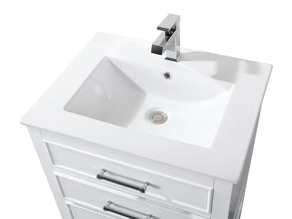 24'' Aruzza White Narrow Bathroom Vanity with 2 Drawers and Open Shelf