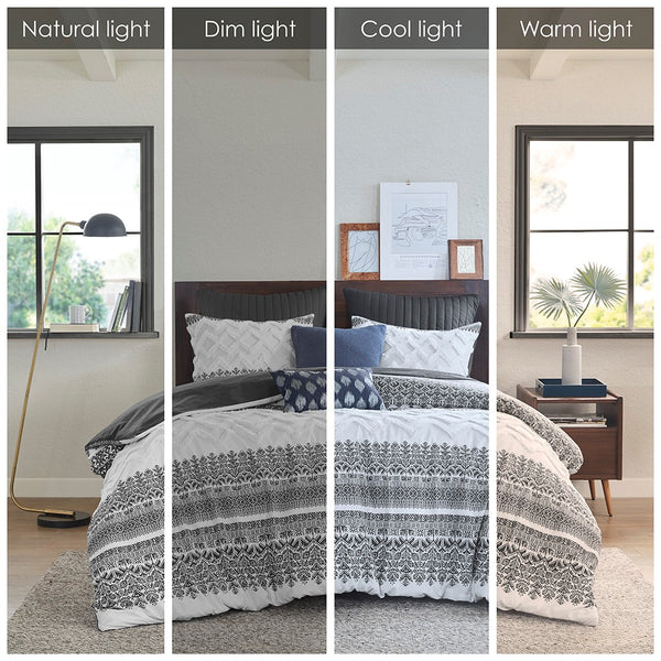 Mila 3 Piece Cotton Gray Comforter Set with Chenille Tufting by INK+IVY - Gifts for You 'n Me