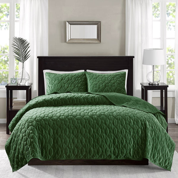Harper Velvet 3 Piece Coverlet Set - Green