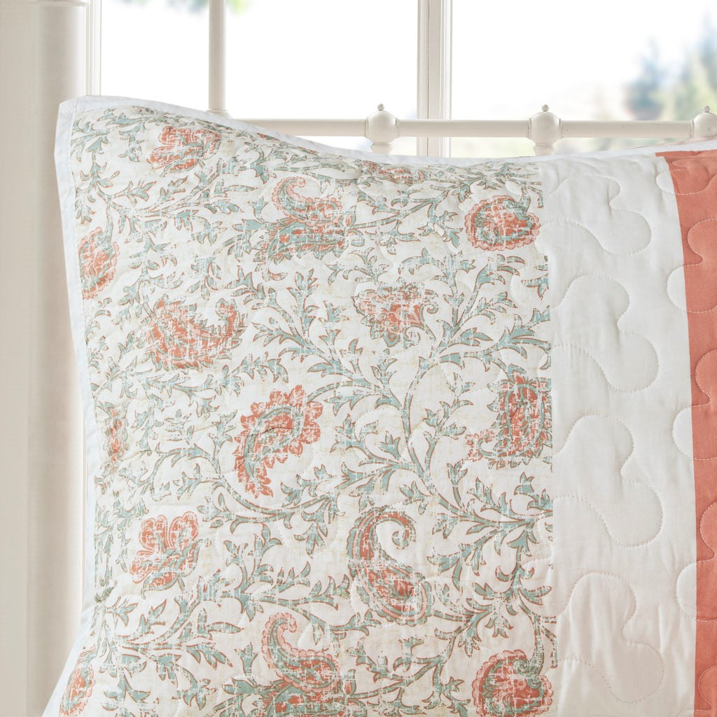 Dawn 6 Piece Cotton Percale Reversible Coverlet Set - Coral