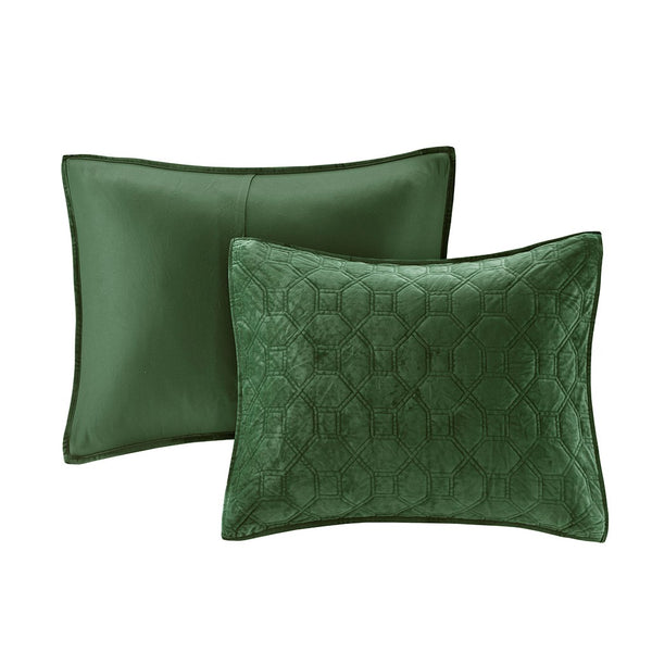 Harper Velvet 3 Piece Coverlet Set - Green