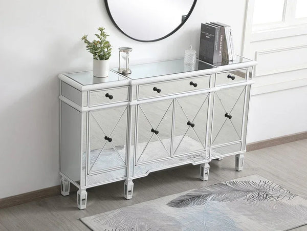 Elegant 60 Inch Mirrored Credenza in Antique White - Gifts for You 'n Me