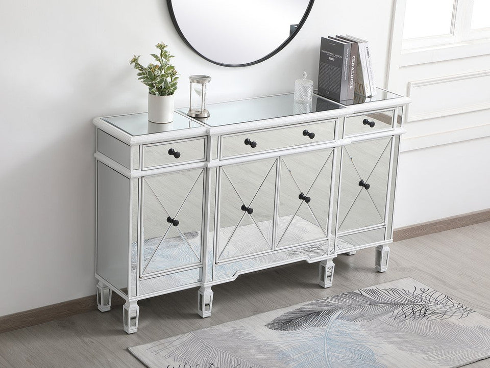 Elegant 60 Inch Mirrored Credenza in Antique White