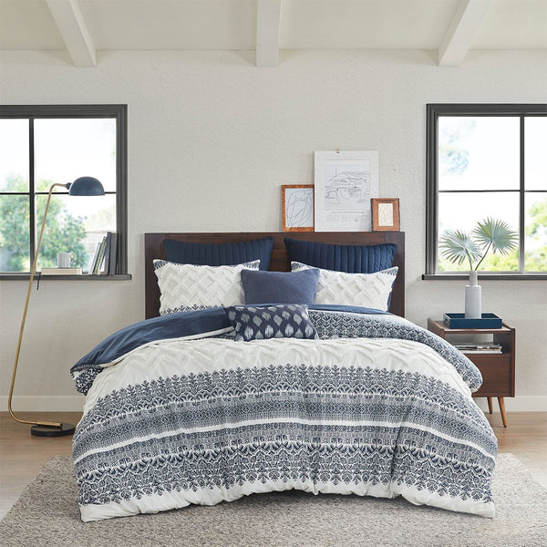 Mila 3 Piece Cotton Navy Comforter Set with Chenille Tufting by INK+IVY - Gifts for You 'n Me