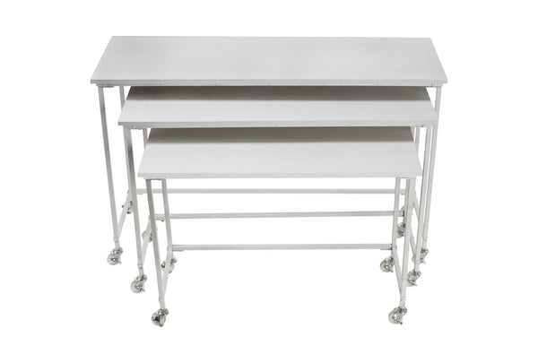 White Nesting Tables w/ Casters (Set of 3)