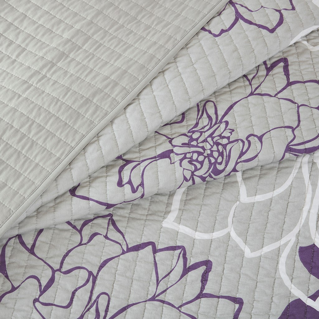 Lola 6 Piece Reversible Cotton Printed Coverlet Set - Purple