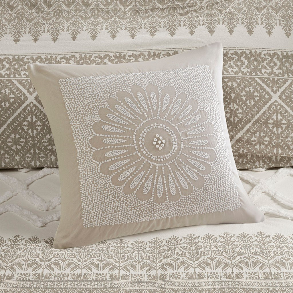 Mila 3 Piece Cotton Taupe Comforter Set with Chenille Tufting by INK+IVY