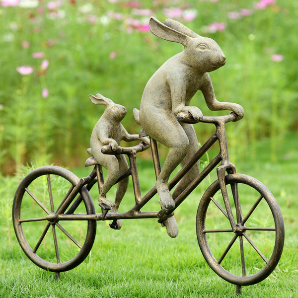 Tandem Bicycle Bunnies Garden Sculpture with Stake SPI Home
