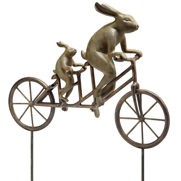 Tandem Bicycle Bunnies Garden Sculpture with Stake SPI Home