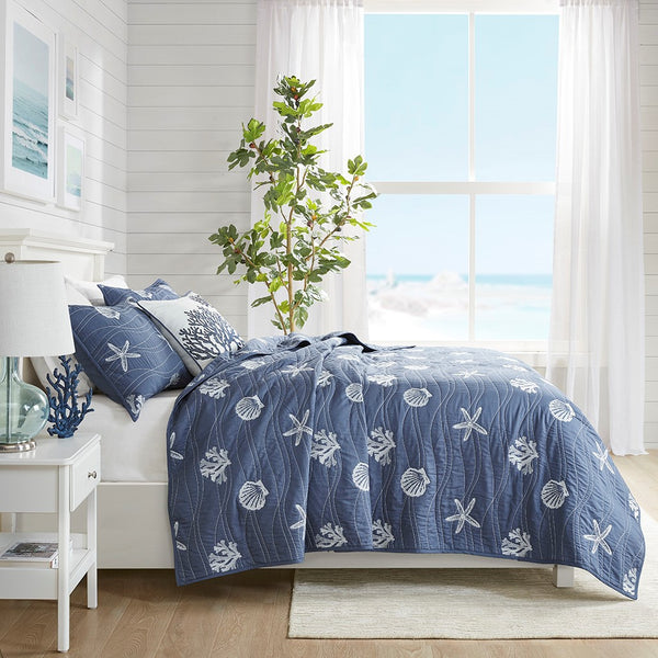 Seaside 4 Piece Cotton Coverlet Set - Navy