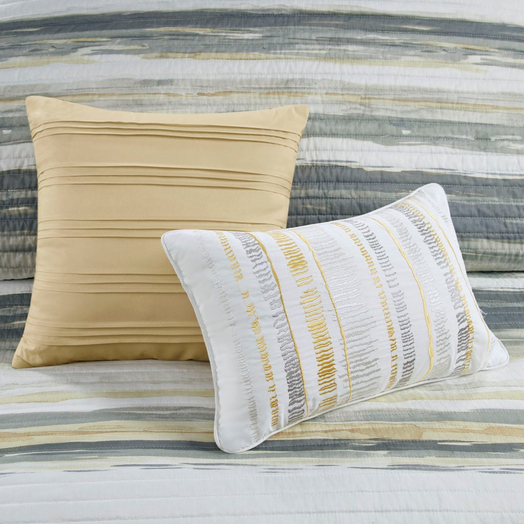 Marina 6 Piece Quilted Microfiber Coverlet Set with Throw Pillows - Yellow