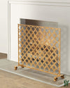 37.75W Italian Gold Double Circle Single Panel Fire Screen With Mesh Backing Fireplace