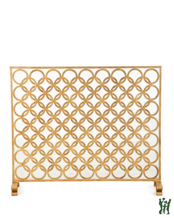 37.75W Italian Gold Double Circle Single Panel Fire Screen With Mesh Backing Fireplace