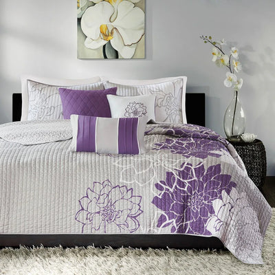Lola 6 Piece Reversible Cotton Printed Coverlet Set - Purple