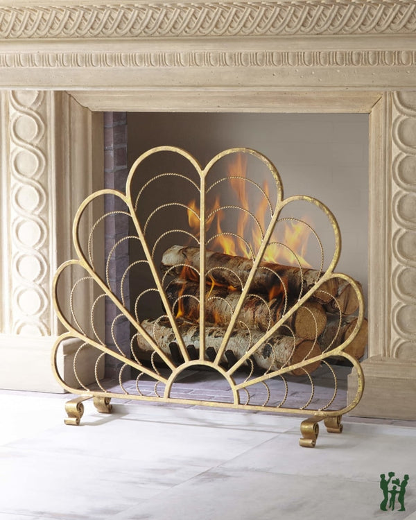 37W Italian Gold Iron Shell Design Decorative Fire Screen Fireplace