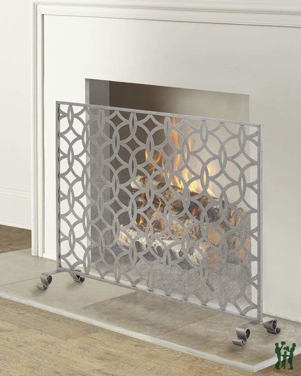 38.5W Antique Silver Interlaced Circles Fire Screen Fireplace