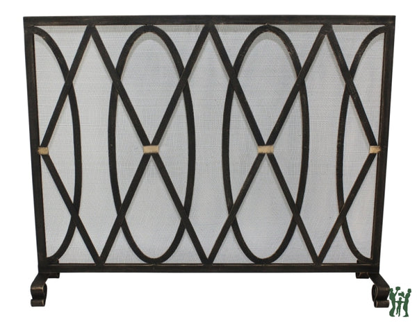 38.5W Burnished Gold Oval And Diamond Design Fire Screen Fireplace