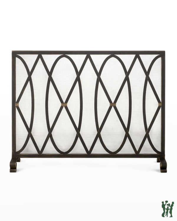 38.5W Burnished Gold Oval And Diamond Design Fire Screen Fireplace