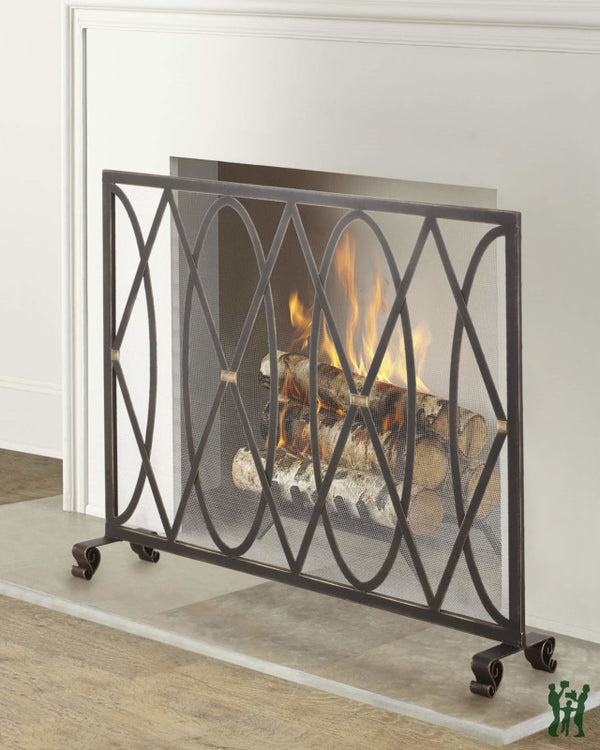 38.5W Burnished Gold Oval And Diamond Design Fire Screen Fireplace