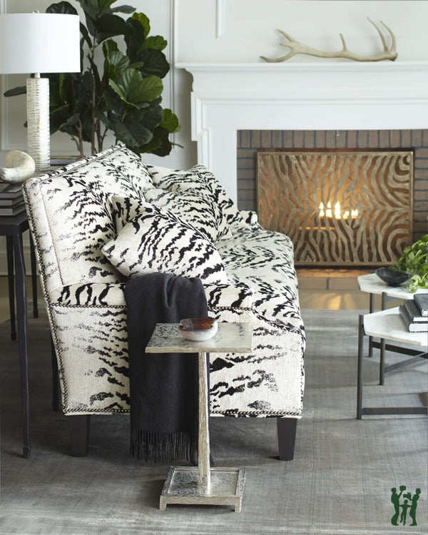 38.5W Burnished Gold Zebra Design Single Panel Fire Screen With Mesh Backing Fireplace