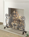 38.5W Dark Brown Fire Screen With Gold Acanthus Leaf Accents Fireplace