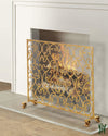 38.5W Italian Gold Scroll And Leaf Design Single Panel Fire Screen With Mesh Backing Fireplace